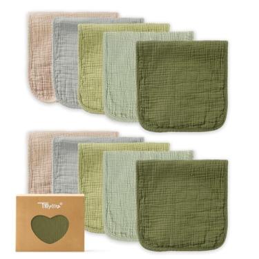 Imagem de TILLYOU Panos para arrotar musselina bebê menino menina 50,8 cm x 25,4 cm, 6 camadas absorventes 100% algodão panos grandes macios, pacote com 10 (verde gradiente)