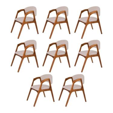 Imagem de Conjunto Com 8 Cadeiras De Jantar Estofada Gabriela Cerejeira Linho Bege