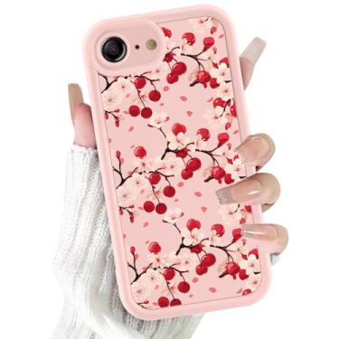 Imagem de Vulfwela Linda capa de telefone de flor branca para iPhone 16e 6,1 polegadas, estética moderna cereja padrão floral à prova de choque macio fino TPU completo lente de câmera protetora rosa capa funda