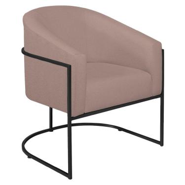 Imagem de Poltrona Decorativa Jade Moderno Escritório Confortável Luxo Base De Ferro Preto Linho Rosê