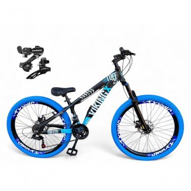 Imagem de Bicicleta Aro 26 Vikingx Tuff Câmbios Shimano 21v Freeride Freio A Disco Aro Vmaxx Pneu Flame preto-Azul X25