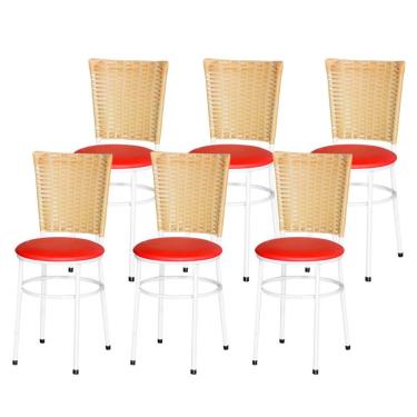 Imagem de 6 Cadeiras Para Mesa Branca Hawai Palha Cor:vermelho