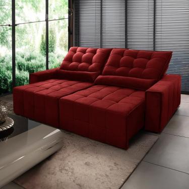 Imagem de Sofá Retrátil Reclinável Alaska 2,10m Suede Velut Vermelho Molas No Assento - King House