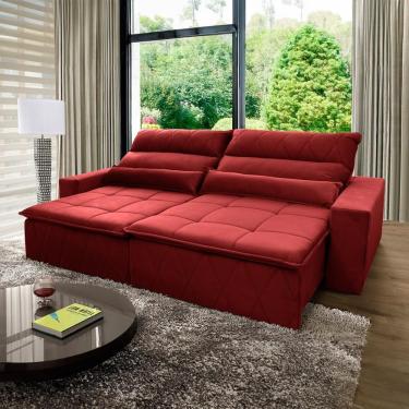 Imagem de Sofá Retrátil Reclinável Amsterdam 2,50m Suede Velut Vermelho Molas No Assento - King House