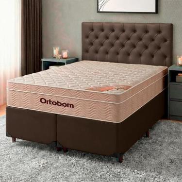 Imagem de Conjunto Cama Box Marrom Queen + Colchão Molas Ensacadas Airtech Ortob