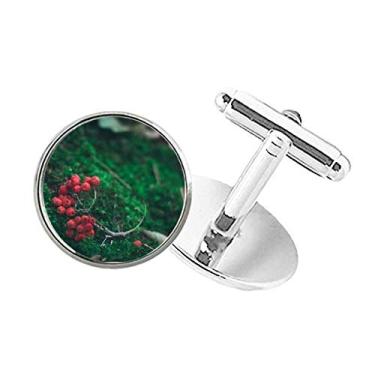 Imagem de DIYthinker Abotoaduras com fecho de botão redondo e estampa florestal de frutas vermelhas