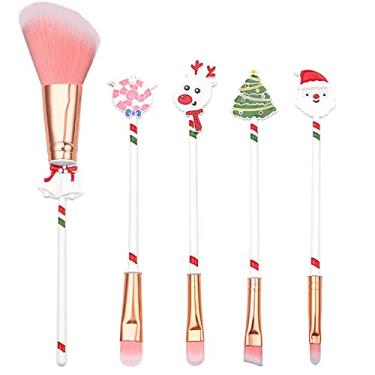 Imagem de pincéis maquiagem Natal, ferramentas maquiagem para crianças, kit maquiagem, Papai Noel, alce, doces, sino, árvore, grinalda, presente aniversário com bolsa veludo para meninas, mulheres