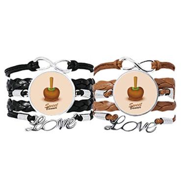 Imagem de DIYthinker Pulseira de sorvete de chocolate verde marrom alça de mão pulseira de corda de couro conjunto duplo presente, Não se candidatar