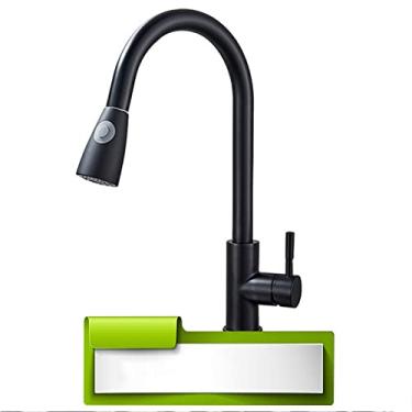 Imagem de Torneira de cozinha preta com furo único, bico removível para pia de cozinha, torneira misturadora, fluxo, rotação da cabeça do pulverizador, torneira misturadora de água quente e fria, pret