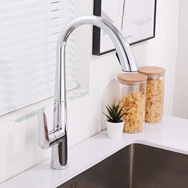 Imagem de Torneiras frias quentes Torneira de cozinha em ouro preto Misturador montado no convés Torneira de grau de rotação Bico de fluxo Pia de cozinha, cromada, tamanho único