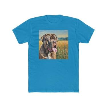 Imagem de Camiseta masculina Neopolitan Mastiff de algodão, Turquesa lisa, P