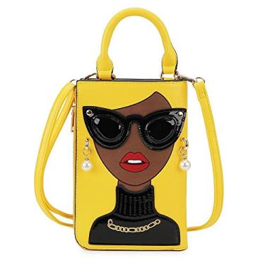 Imagem de ENJOININ Bolsas femininas de ombro femininas divertidas de couro PU com alça superior, bolsa clutch para mulheres, Café amarelo