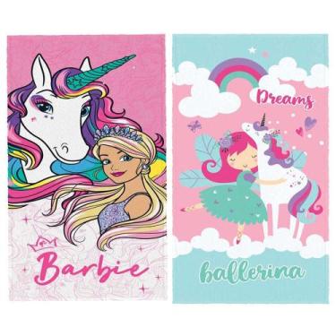 Imagem de Kit 2 Toalha Banho Felpuda Barbie Unicórnio Bailarina Lepper