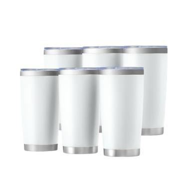 Imagem de OMTech Copos de 590 ml a granel, conjunto de copos de aço inoxidável de 6 peças com tampa e canudo, caneca isolada a vácuo de parede dupla para gravador a laser, caneca de café de viagem para bebidas