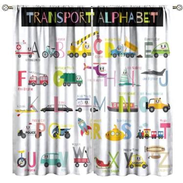 Imagem de Cortinas infantis do alfabeto de transporte, lindas cortinas coloridas do alfabeto A-Z com desenho animado de carro, avião, bolso para varão, tratamentos para meninos e meninas, quarto, berçário, sala