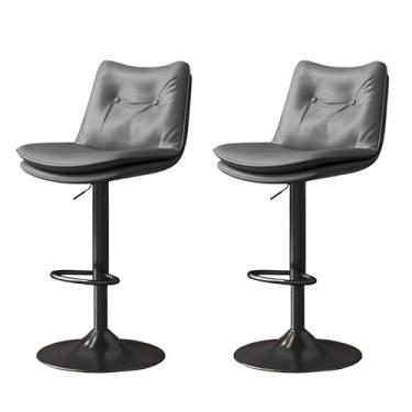 Imagem de Lzyjckh Conjunto de 2 bancos de bar ajustáveis, Bancos de bar giratórios modernos Cadeiras de bar estofadas com encosto e apoio para os pés para ilha de cozinha, balcão, sala de jantar,Dark gray