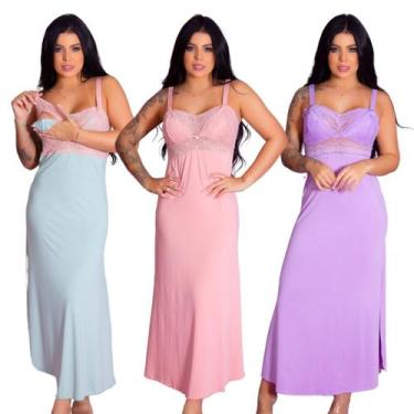 Imagem de Kit 3 Camisolas Longas Amamentação Gestante Recorte Lateral Maternidad