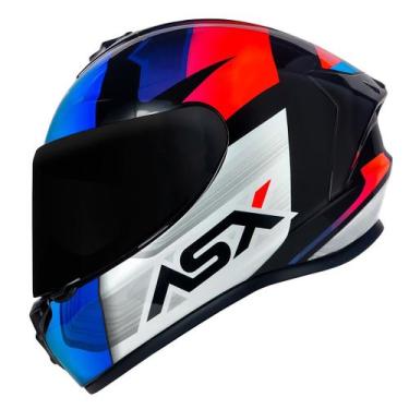Imagem de Capacete Masculino Fechado Asx Striker Draken Azul Esportivo, Preto Ve