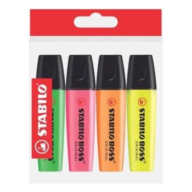 Imagem de Kit Caneta Marca Texto Stabilo Boss Neon - 4 Unidades, modelo 1