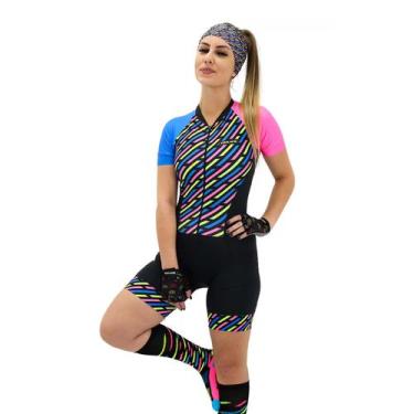 Imagem de Macaquinho Ciclismo Feminino Hupi Guache Preto Azul Rosa, P