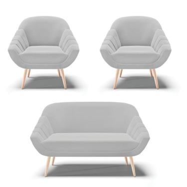 Imagem de Kit 01 Namoradeira E 02 Poltronas Suede Cinza Natural