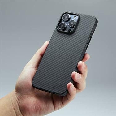 Imagem de Capa ultrafina para Apple iPhone-15 Pro Max, capa protetora feita de fibra de aramida real, toque suave, amortecedor de carbono resistente e durável (preto)