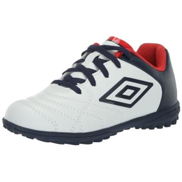 Imagem de Umbro Tênis de futebol unissex infantil Classico Xi Tf Jr, Branco/azul marinho/vermelho, 1 Little Kid