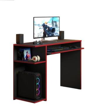 Imagem de Mesa Gamer Com Prateleira Elevada Suporte Para Teclado - JM3 Móveis - 