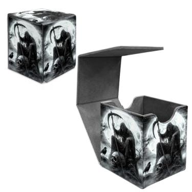 Imagem de GYSYSQSH Card Deck Box for MTG Commander Grim Skulls Reaper Design Fits 100+ Sleeved Cards PU Leather Trading Card Case with Magnetic Closure Waterproof Storage Box for Magic TCG CCG Cards