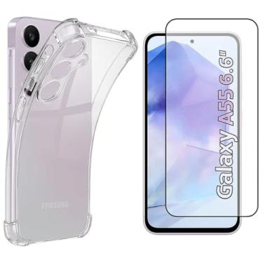 Imagem de Kit Galaxy A55 Capa Capinha Silicone TPU Transparente Anti Impacto + Película Protetora de Cerâmica 9D Anti Risco Anti Impacto Alta Transparente Modelo Compatível com Samsung Galaxy A55