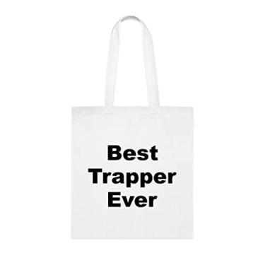Imagem de Bolsa Tote Trapper, Best Trapper Ever Tote Bag, Trapper, Presente para Trapper, Bolsa de Ombro Trapper, Bolsas Reutilizáveis, Ideia de Presente Cesta de Aniversário, Branco