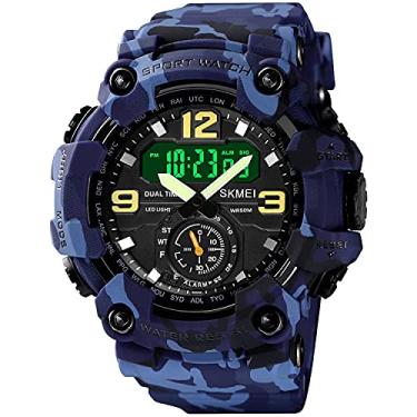 Imagem de Relógios masculinos esportivos digitais de rosto grande para uso ao ar livre, mostrador duplo, tático, à prova d'água, LED, cronômetro, alarme, masculino, Camuflagem azul, Cronógrafo,