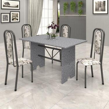 Imagem de Conjunto de Mesa 120x75cm Tampo Granito com 4 Cadeiras Lavínea Soma Móveis Martelado Prata/Ocre/Arabesco