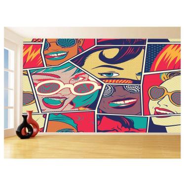 Imagem de Papel De Parede 3D Arte Pop Art Rosto Mulheres 3,5M Tra166