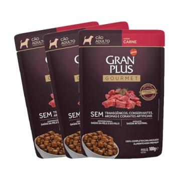 Imagem de KIT 3 Ração Úmida Gran Plus Gourmet Cães Adultos Carne 100g