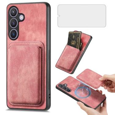 Imagem de Asuwish Capa de celular para Samsung Galaxy S24 5G carteira celular com protetor de tela de vidro temperado e acessórios finos slot para cartão de crédito S 24 24S GS24 G5 mulheres meninas homens rosa