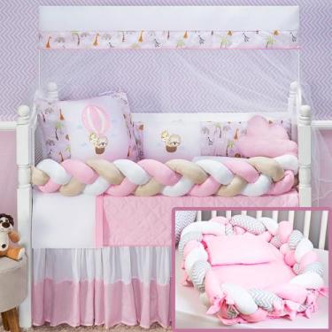 Imagem de Kit Berço Safari Verde Balão Naninha Nuvem + Ninho Trança Redutor - Co