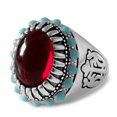 Imagem de DALEGEM Anel de pedra ônix de ágata real natural para homens de rocha, retrô, vintage, grosso, banhado a prata, feito à mão, pedra preciosa, quartzo, cristal, Prata, Ágata