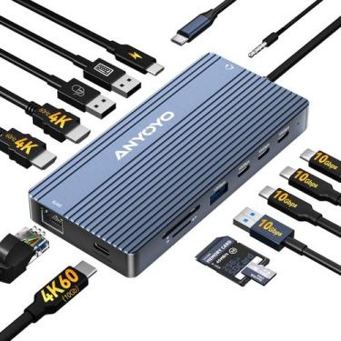 Imagem de Estação de Ancoragem ANYOYO USB-C - Dual HDMI 4K 60Hz - 14 em 1
