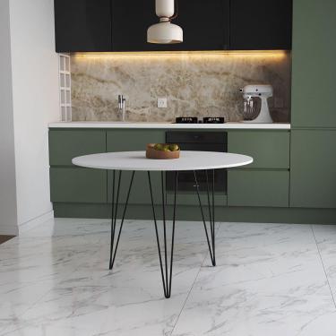 Imagem de Mesa De Jantar Redonda 90Cm Branca Clips 3 Pés Ferro Preto