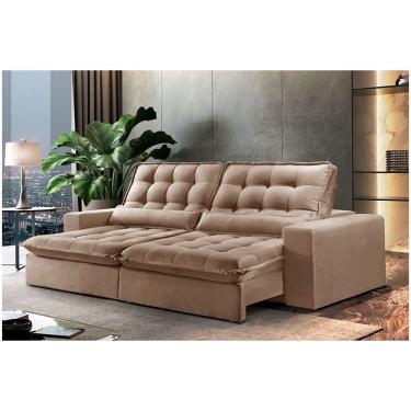 Imagem de Sofá 3 Lugares Retrátil Orion 2.30m Veludo Bege Móveis Mix Bege