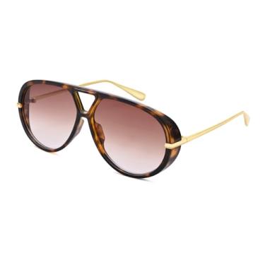 Imagem de NULOOQ Óculos de sol aviador superdimensionados modernos para mulheres e homens, retrô, grande, grande escudos, C3* Armação de leopardo/lente marrom gradiente, G