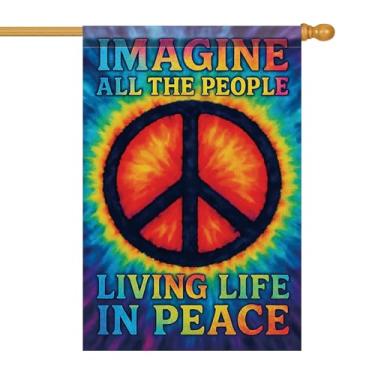 Imagem de Starlit Patio Bandeira da Casa da Paz 71 x 101 cm Imagine Todas as Pessoas Bandeiras de Jardim Vivendo Vida em Paz Dupla Face Tie Dye Yard Banner Exterior Alpendre Ração EUA Casa Igreja