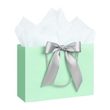 Imagem de JMANNI 1 bolsa de presente grande com fita e 1 cartão de felicitações, 2 papéis de seda, bolsa de presente de papel portátil com alças, sacolas de presente de aniversário, sacolas de presente para