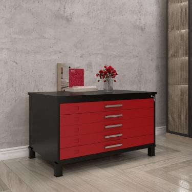 Imagem de Mapoteca Mont 5 Gavetas 71,3cm X 120,4cm Aço Preto/Vermelho