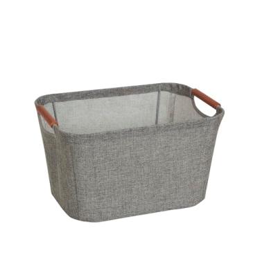 Imagem de Household Essentials 623 cesto de armazenamento pequeno afunilado com alças de madeira, cinza, cinza