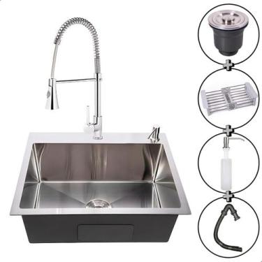 Imagem de Cuba Pia Gourmet Cozinha Quadrada Aço Inox com Torneira Cozinha Gourme