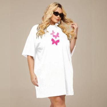 Imagem de Camiseta Oversized Plus Size Feminina Com Estampa De Borboleta Manga C