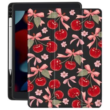 Imagem de CozyNestCY Linda capa com estampa de cerejeira e laço para iPad 10,2 polegadas 2021, capa de flores estéticas, capa elegante com parte traseira transparente transparente para hibernar/despertar