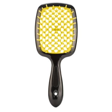 Imagem de Escova de cabelo desembaraçadora – antiestática com design oco para facilitar a massagem do couro cabeludo, amarela